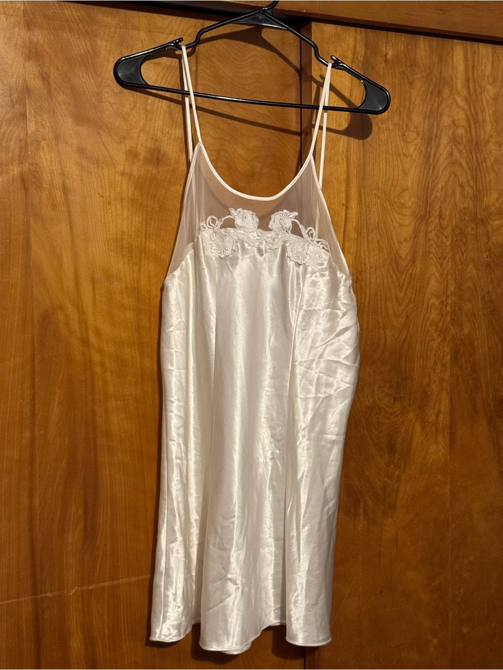 Vintage 1990s Cinema Etoile Slip Lingerie Dress Silky Mesh Appliqué White